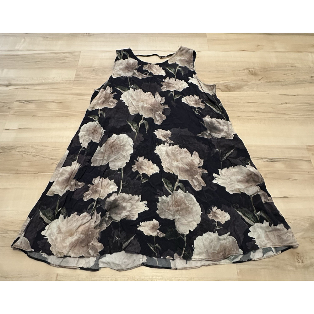 & Other‎ Stories Women 12 Dress A-line V-Back Sleeveless Rose Print Mini Black